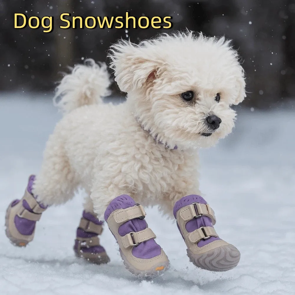 

4pcs/set Fashion Warm Dog Cotton Shoes Breathable Waterproof Winter Dog Boots Anti-dirt Soft Bottom Pet Sneakers Autumn Winter