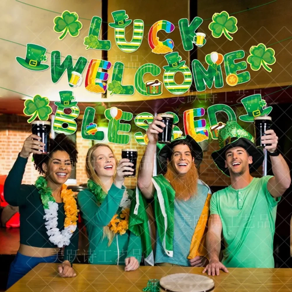

St. Patrick's Day Party Decoration Flag Banner Irish Festival Luck Flag Clover Flower Home Decoration