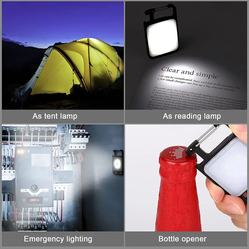 USB MINI COB Keychain Convenient Flashlight with 4 Lighting Modes Rechargeable Camping Light with Magnet for Camping Home Work