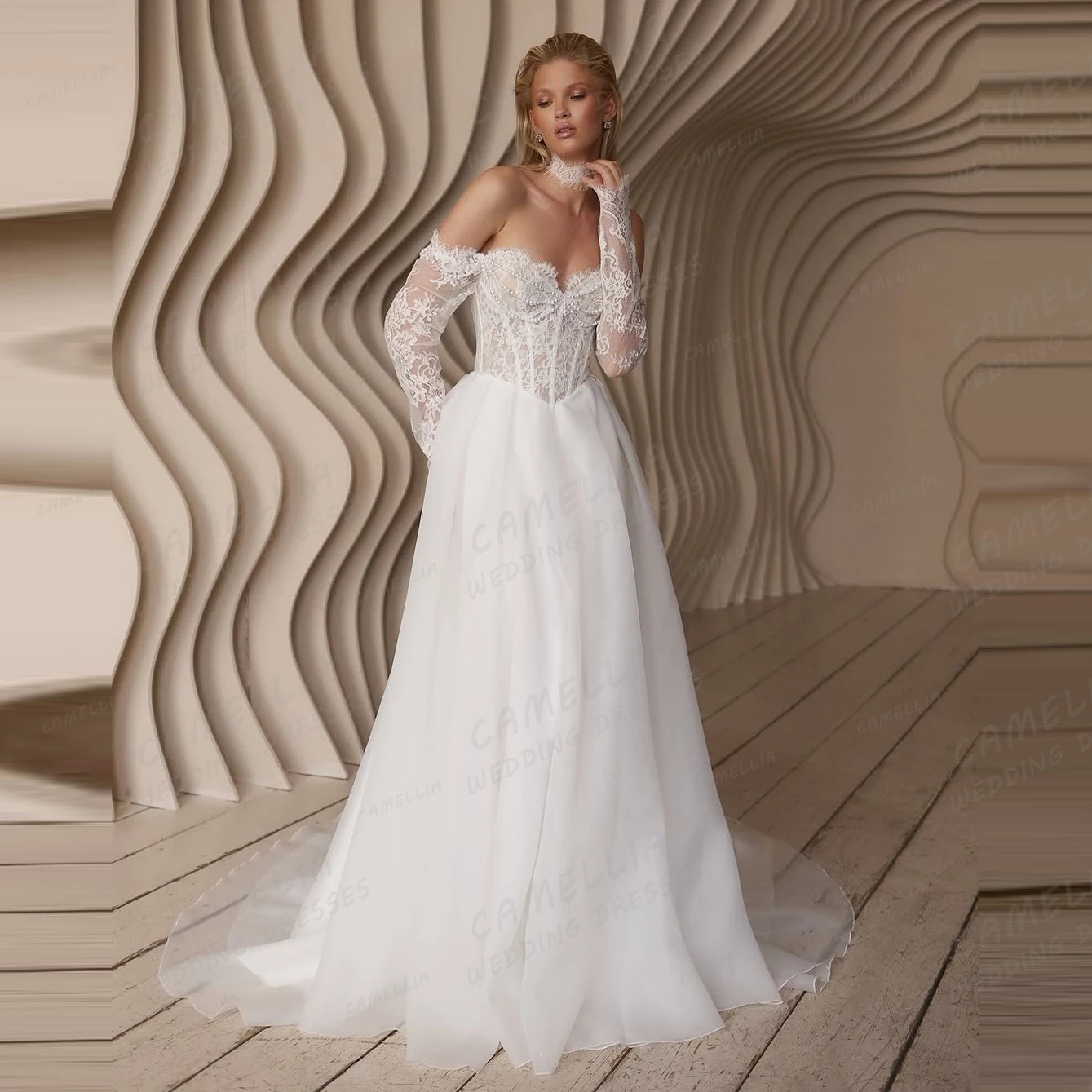 

Luxury Women's Wedding Dresses A Line Appliques Sweep Train Sweetheart Princess Bridal Gowns Formal Vestidos De Novia Customized