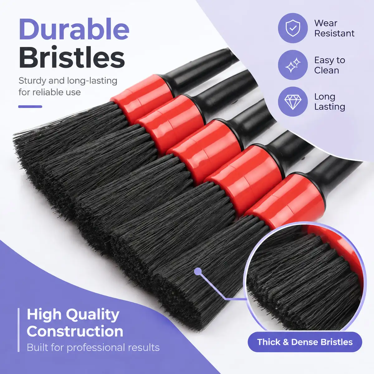 5PCS Car Detailing Brush Set Soft Bristle Wet And Dry Use Multi Size Brushes For Interior Exterior Vehicle Cleaning Kit