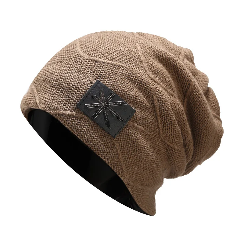 Hot New men's Head Hat Street Flow With Cashmere Rice Label Knit Hat Female Autumn And Winter Outdoor Warm Hat