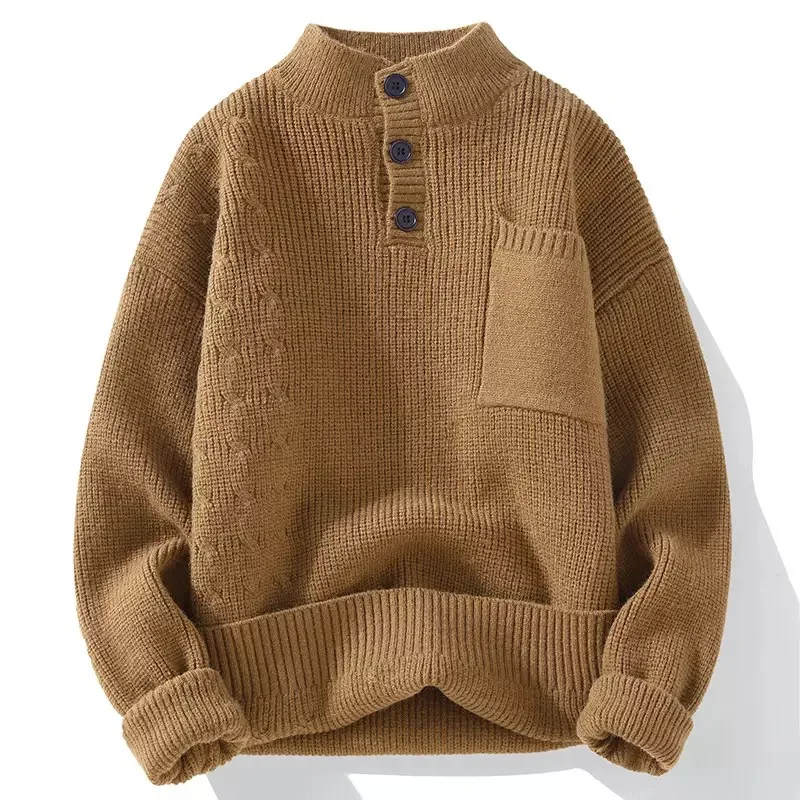

New Autumn and Winter Fashion Solid Color Thickened Warm Round Neck Sweater Men's Loose Sports Large Size High Quality Sweater