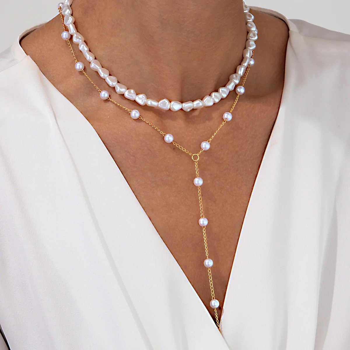 Faux Pearl Y Style Tassel Pendant Necklace Multi Strand Layered Chic Refined Versatile for Business Party Casual Outing
