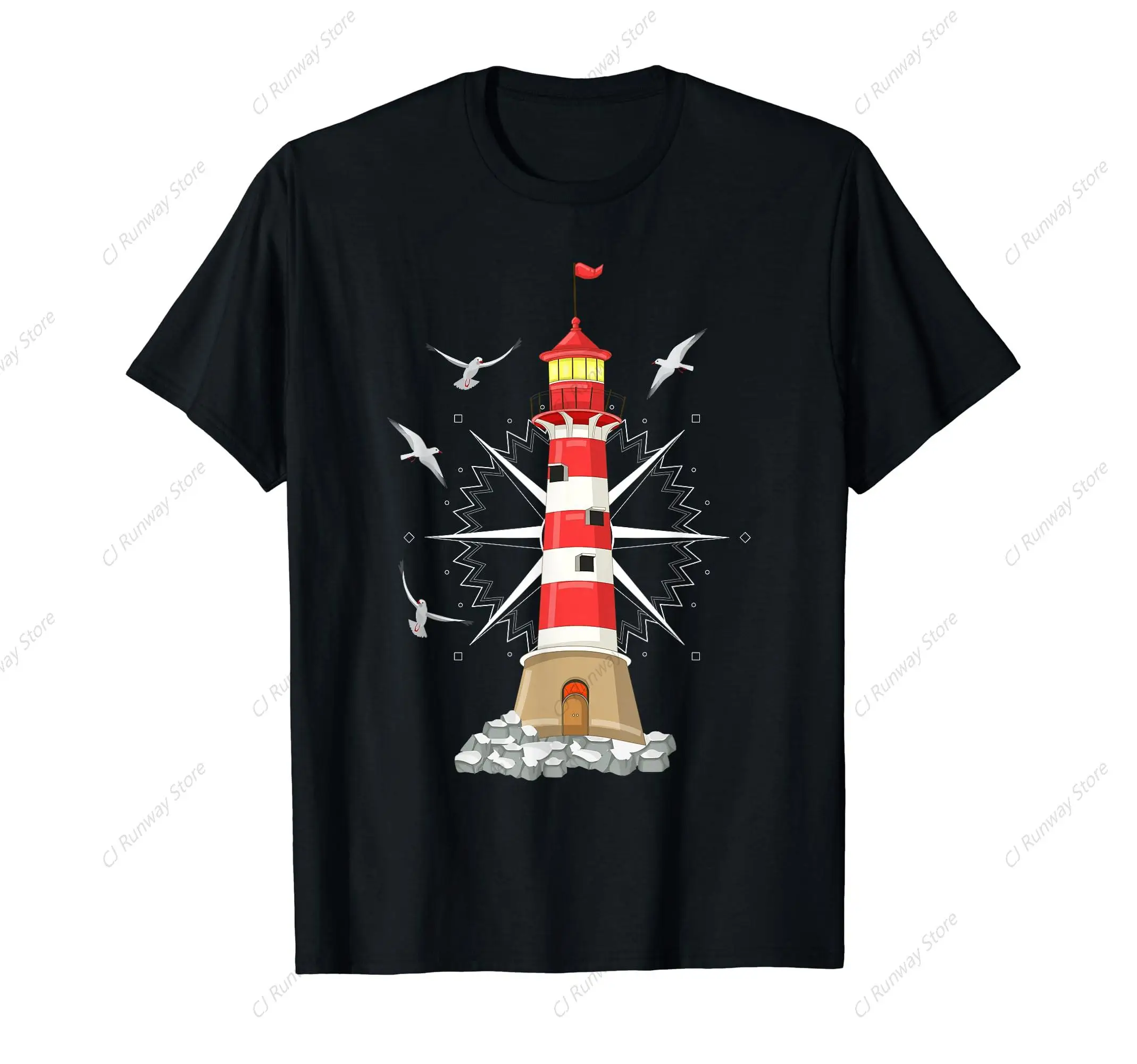 Nautical Compass Seagulls Ocean Sea Lighthouse T-Shirt Men Clothes Fashion Summer T-Shirts