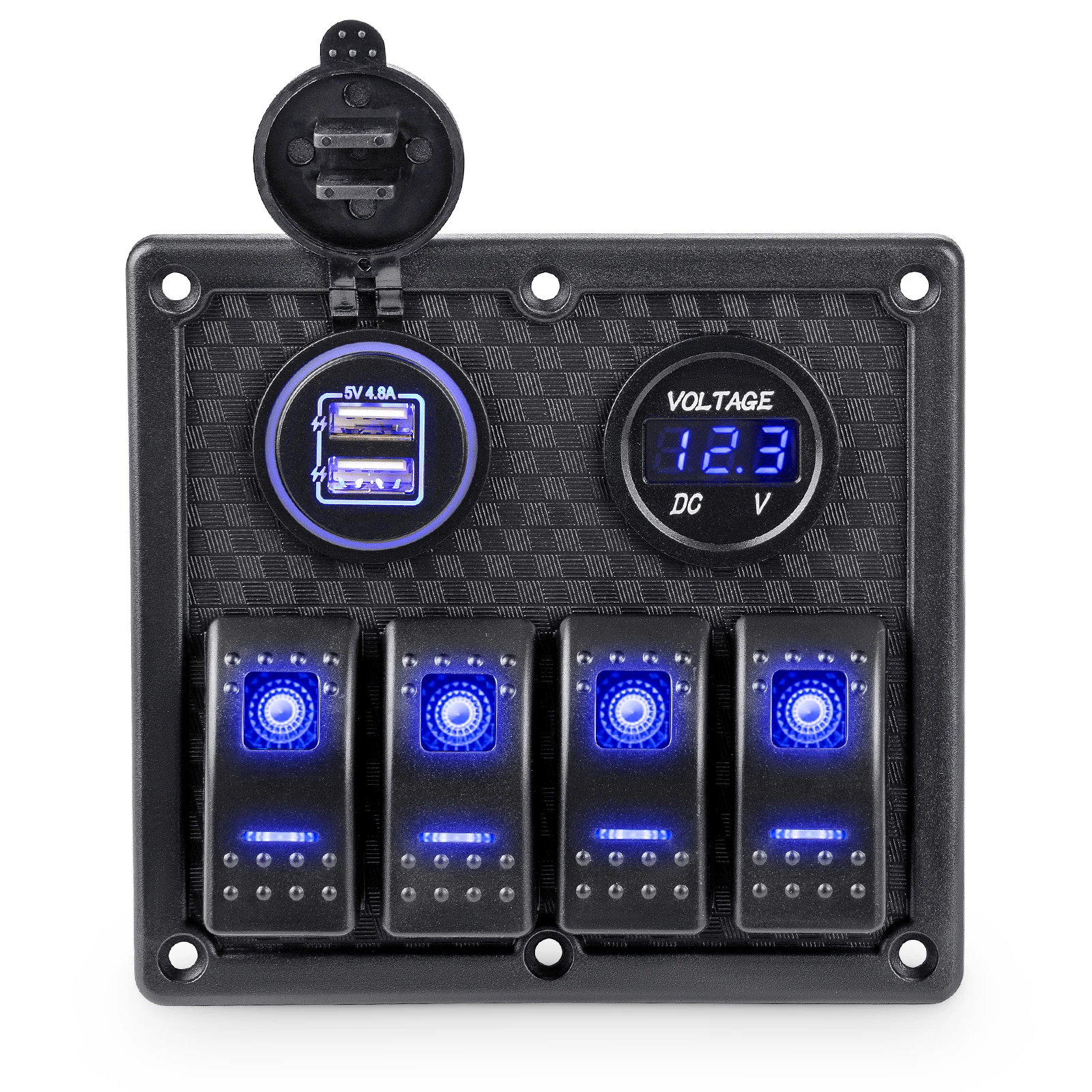 3/4 Gang Rocker Switch Panel Dual USB Port 12V Outlet Combination Waterproof for Car Marine Ship LED Toggle Rocker Switch Panel