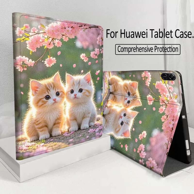 

Cartoon Cherry Blossom Kitten Tablet Case For Huawei MatePad M5 T5 SE 11 Pro Honor Tab 5 V7 V8 X9 GT 10.1 10.8 Inch