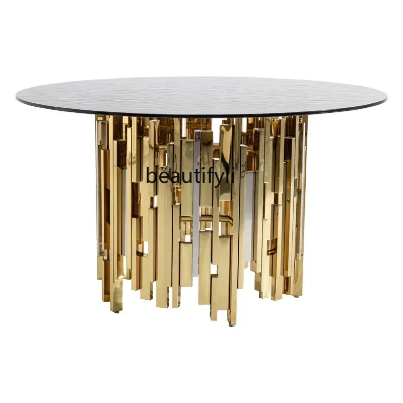 

ls 42Round dining table light luxury high-end glass custom villa designer home dining table and chairs
