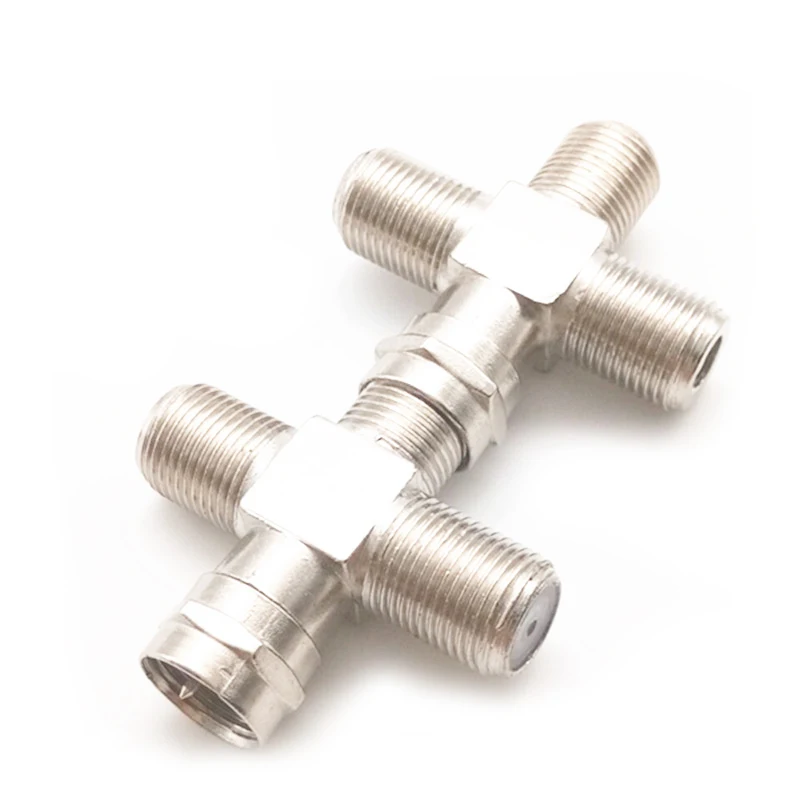 1Piece F Male to 3x F Female Converter F Type Male Female 4 Way Splitter Nickel Plated  RF Video Coaxial Connector for TV Box