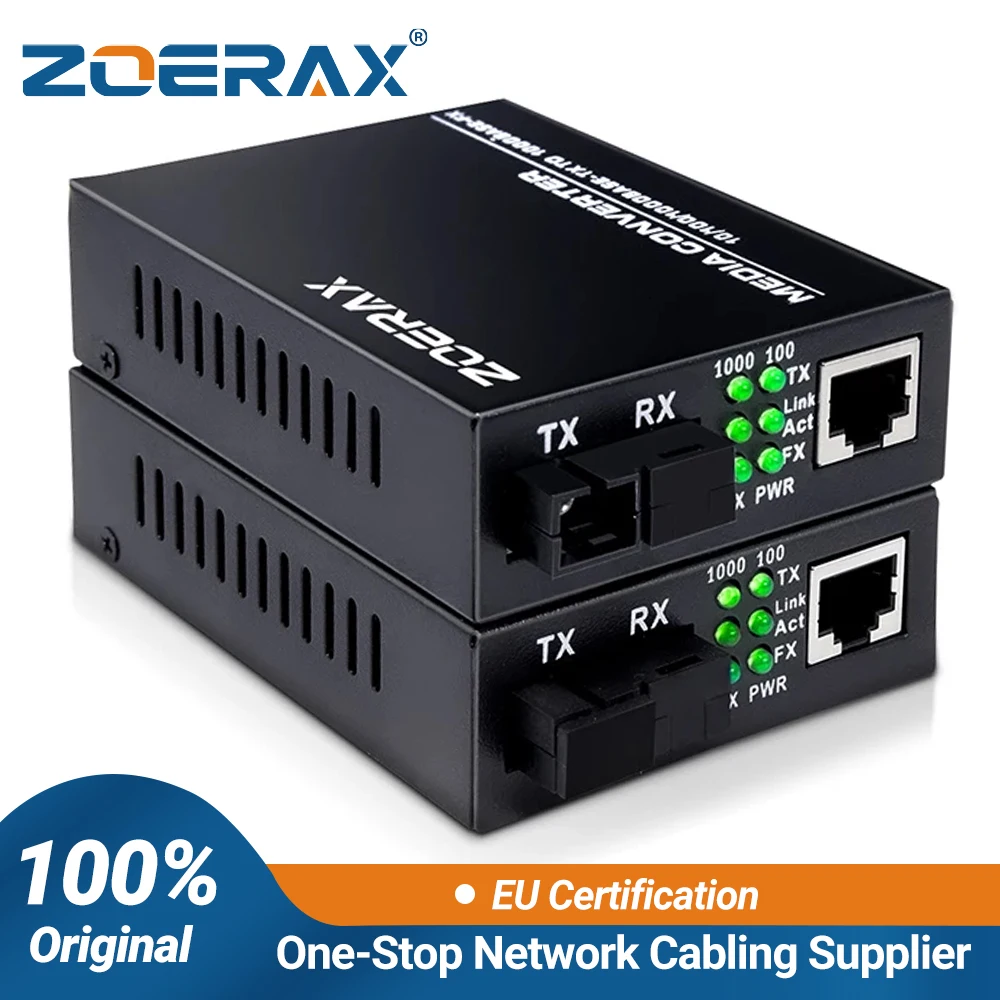 ZoeRax A Pair of Gigabit Fiber Optic Transceiver Media Coverter Ethernet SC Singlemode RJ45 Port Optical Transceiver