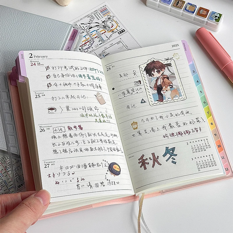 Colorful Index Leather Schedule Notebook Monthly Weekly Planner Notes Diary Notebook Portable Simple Notebook Fashion Handbooks