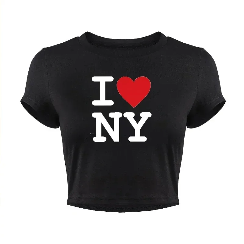 Crop Tops I love NY 2000s Streetwear Harajuku women T-shirt Short Sleeve Y2K Fashion Letter Print Cute Baby Tees E-girls Slim