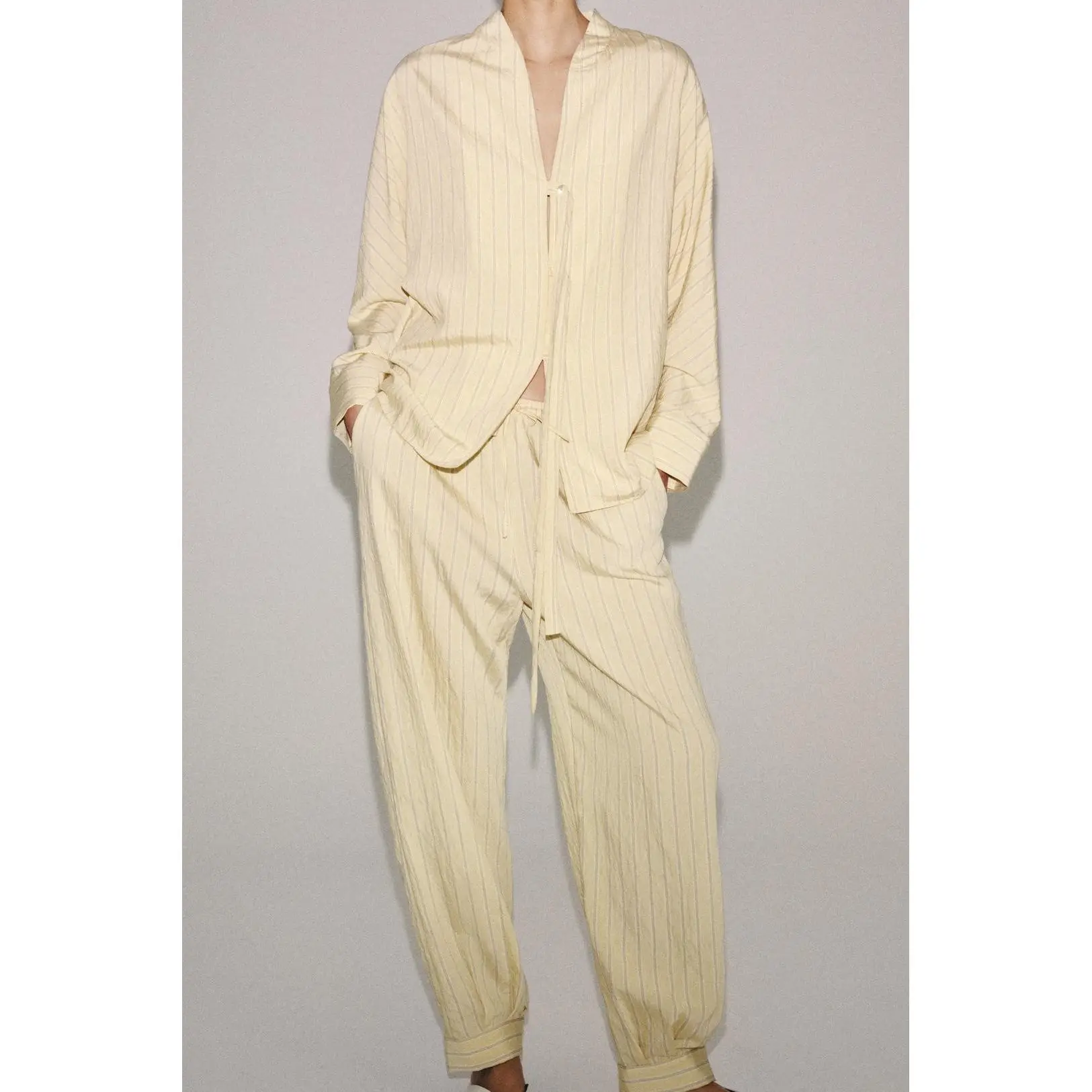 Fashionable Striped Shirt Lantern Pants Set ZR Style Spring Summer New Arrival Women's Clothing Long Sleeve West Suit