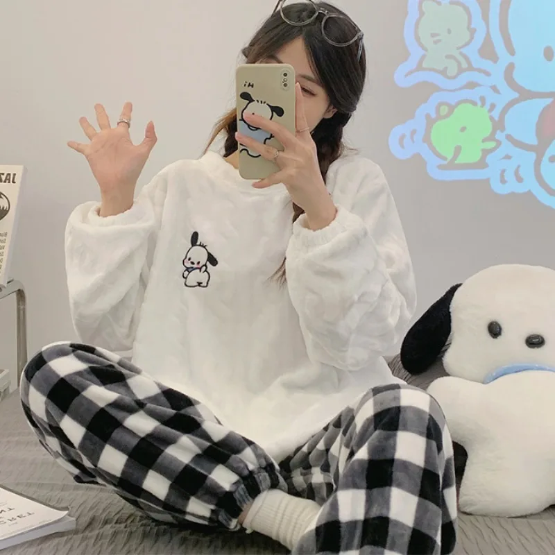 Sanrio Hello Kitty Pajamas Pochacco Cartoon Couple Fall Winter Warm Home Sleepwear Kawaii Loose Lovers Homewear Pijamas Set Gift