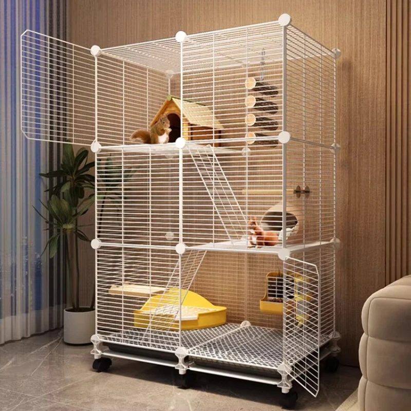 3-Layer Squirrel Cage with Separate Toilet Area Spacious Pet Feeding Cage Enclosure for Gerbils Multi-Level Rodent Cabinet Cage