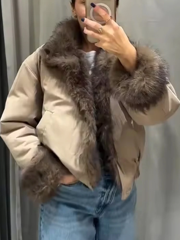 Fashion Women's Double-sided Jackets Loose Stand Collar Long Sleeve Single Breasted Pockets Fur Patchwork Coats Winer New Coat