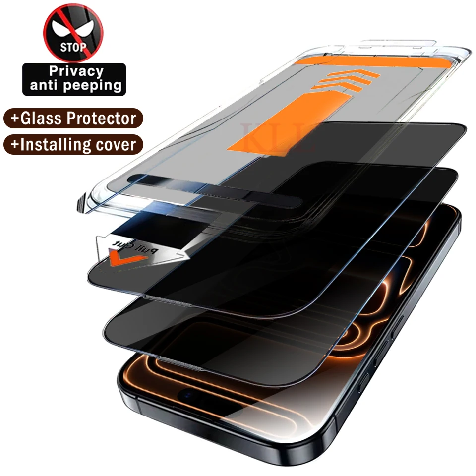 

One-click Dust Free installation Privacy Screen Protector For iPhone 17 16 Pro Max 15 14 13 Plus 12 11 17Air 16e Anti-spy Glass