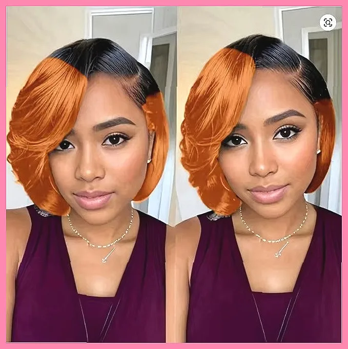

European American Wigs - Bleached Edge Short Straight Hair Synthetic Wig for Daily Fashion