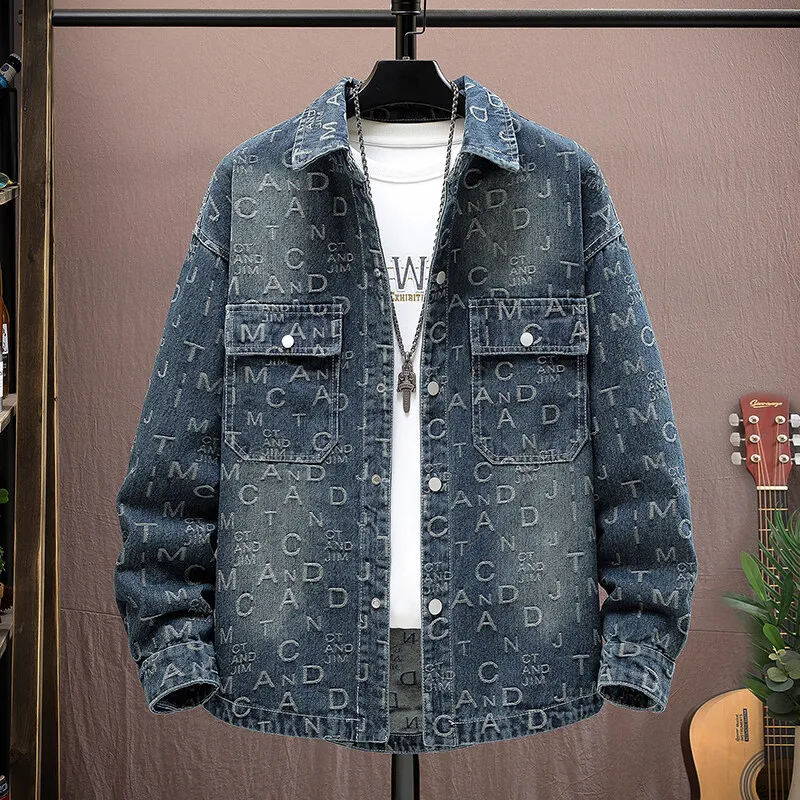 2026 spring new style Men's fashion Denim Shirts long Sleeve Casual letter pattern Shirt male Mens high quality  jeans Shirt Men