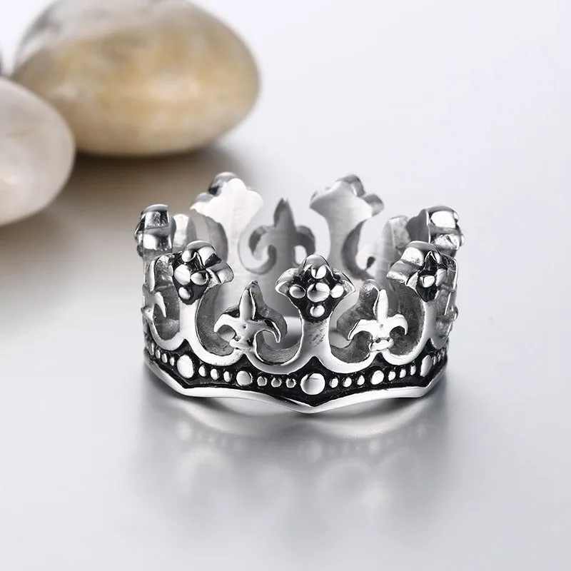 Men's Rings Black Royal King Crown Knight Fleur De Lis Cross Vintage Rings for Men Jewelry