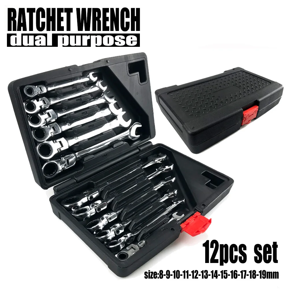 12-piece set of double-headed open ratchet wrench auto repair movable head open torx wrench tool