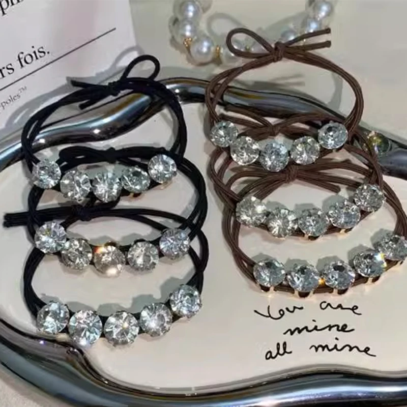 

6pcs Elegant Pearl Crystal Hair Tie Elastic Hairbands Elegant Rhinestone Hair Rope Women Girls Ponytail Holder Hair Accessories