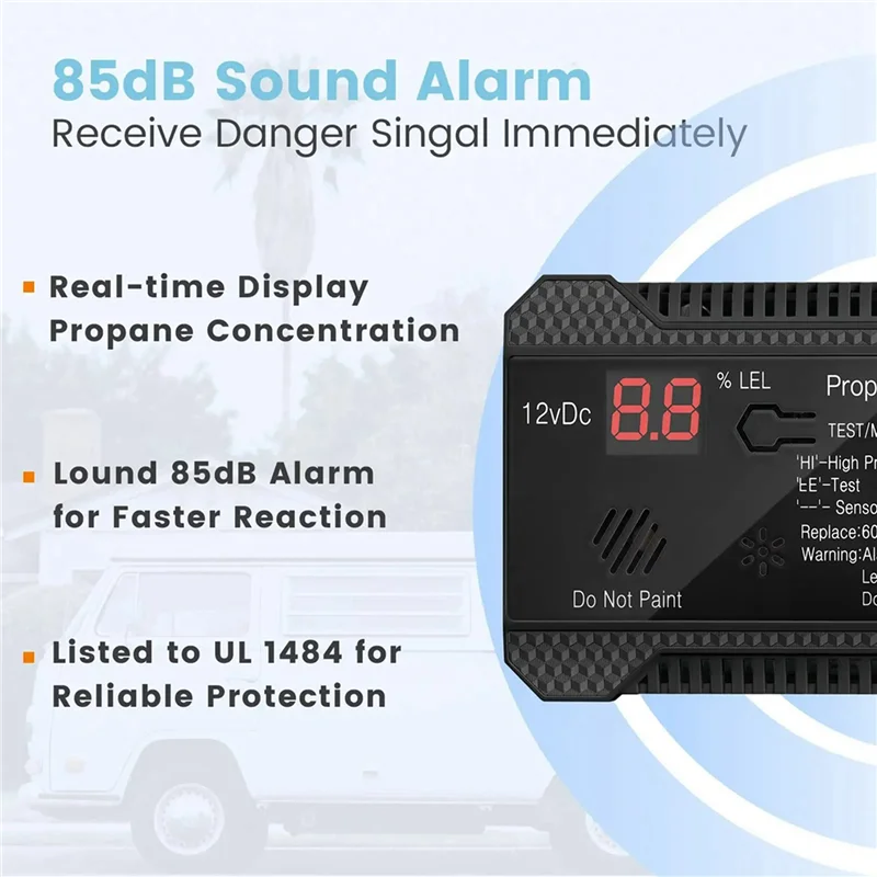 

B50B-2X Propane Detector 12V LPG Natural Gas Sensor Leak Alarm 85DB Siren For Car RV Home Digital Propane Tester Meter(Black)