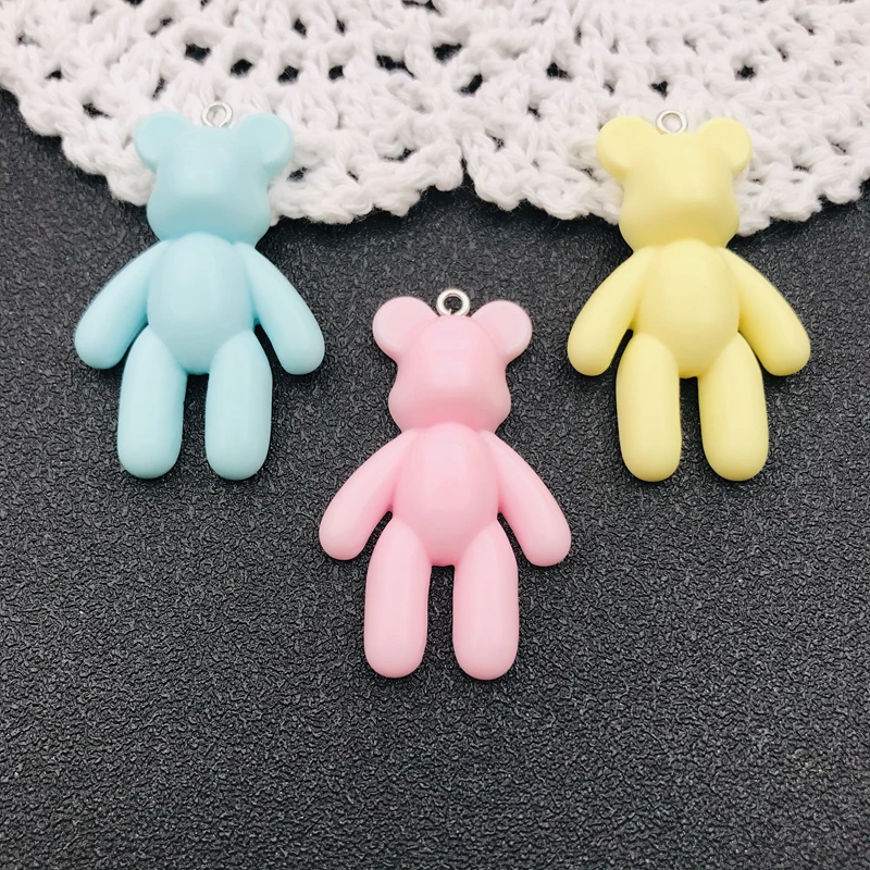 10pcs Resin Pastel Colorful Bear Charm Cute Pendant for Keychain, Earring, Scrapbooking, DIY Making, Necklace