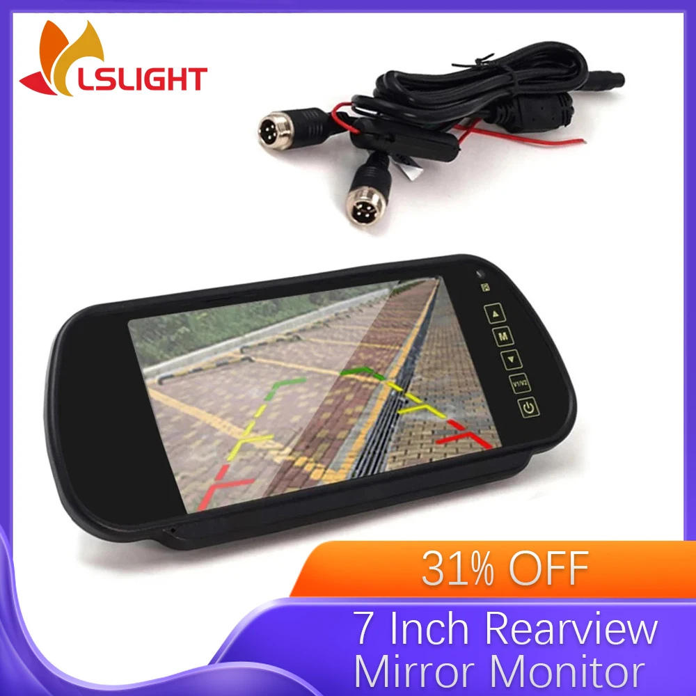 

7-дюймовый экран, зеркало заднего вида, монитор, система парковки заднего вида, 4-контактный разъем, напряжение 12-40 В, аксессуары для автомобильной электроники