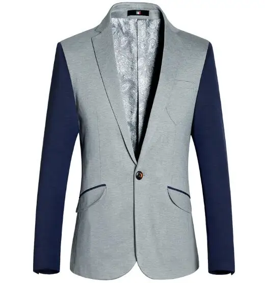 

New Men's Splicing color Long Sleeve Groom Suits Blazer Single Breasted Male Cotton Blend Blazers Formal Coat WA03