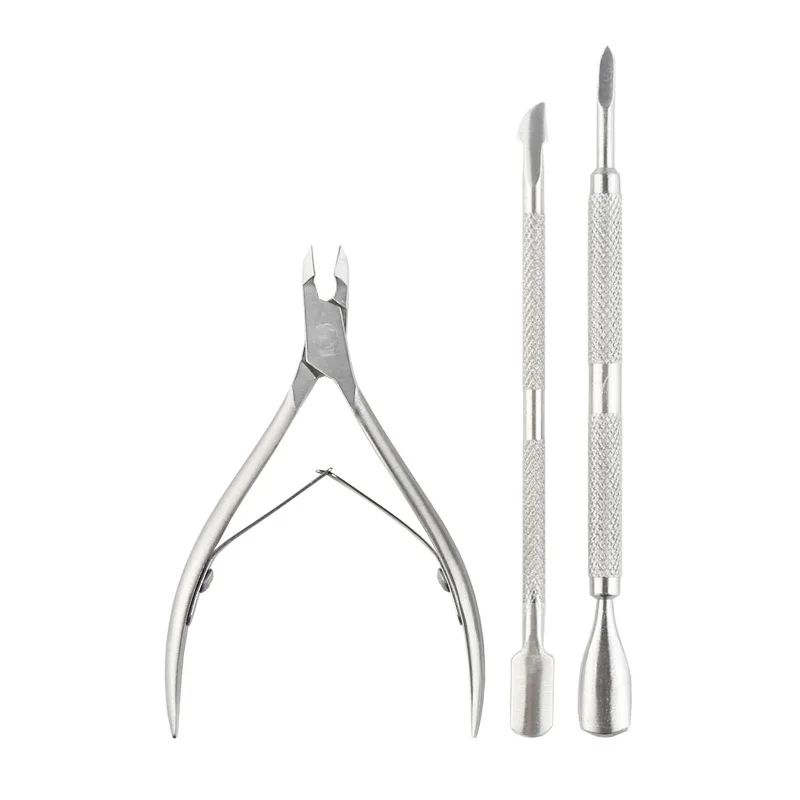 3 pz Spingipelle per unghie Rimozione della pelle morta Pinza per cuticole in acciaio inossidabile Cucchiaio Dual-end Trimmer Cutter Clipper Strumenti per manicure