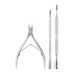 Aço inoxidável prego cutícula empurrador, removedor de pele morta, Nipper colher, Dual-End aparador, cortador, Clipper, ferramentas de manicure, 3pcs