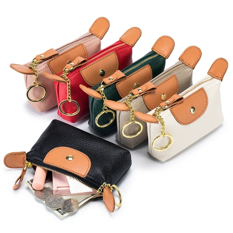 Genuine Leather Coin Purse for Women Soft Leather Storage Ba, Leather Top Layer Large Capacity Coin Pouch Clutch Bag Carteras