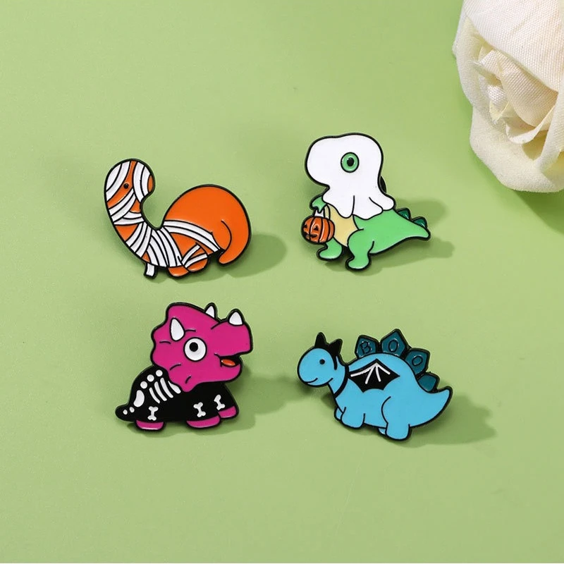 Halloween Cute Dinosaur Metal Brooch Skull Pumpkin Mummy Ghost Devil Tyrannosaurus Enamel Pin Badge