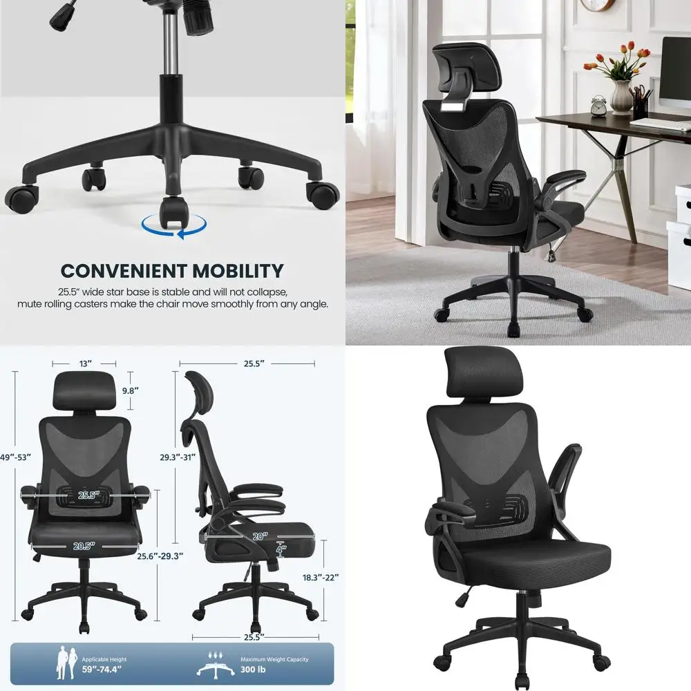 

Ergonomic Oice Chair, High Back Desk Chair with rest and lip-up Armrest Lumbar Support or Home Oice Meeting Room Study, Black