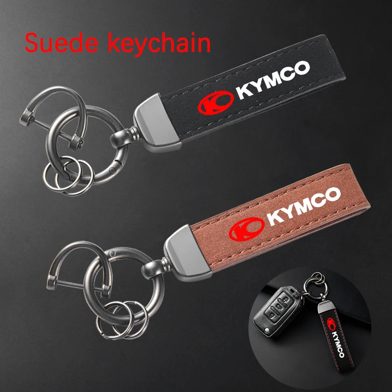 For KYMCO Xciting 250 300 400 AK550 CT250 CT300 S400 DOWNTOWN Accessories High-Grade Leather Suede Keychain Motorcycle Key Ring