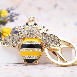 Fashion Pendant Insect Keychain Cute Little Bee Key Chain Alloy Rhinestone Jewelry Car Key Ring Woman Bag Ring