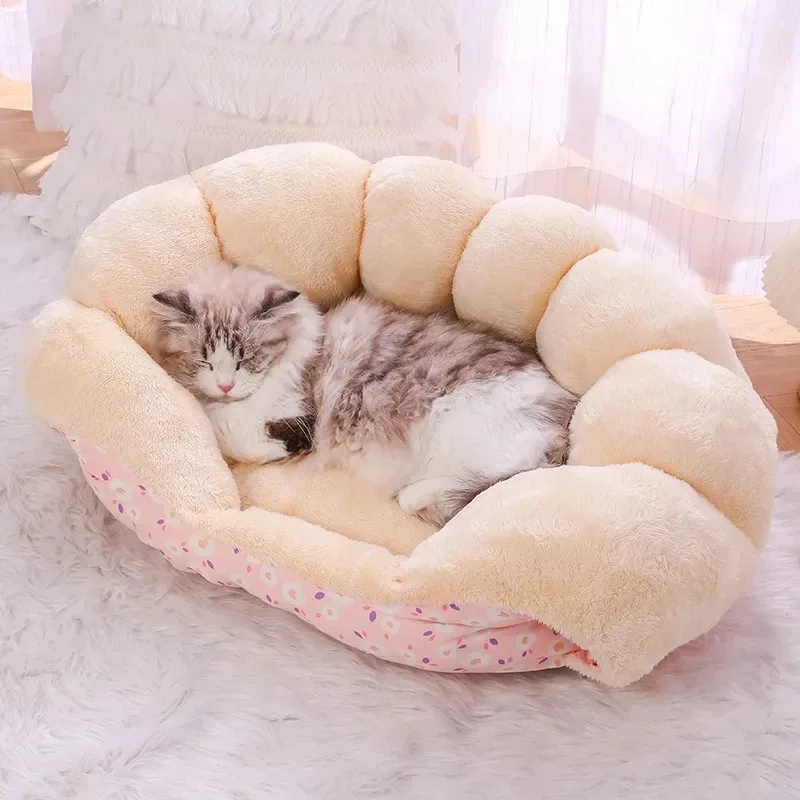 

For Pet Supplies for Winter Bed Cats Cartoon Kitten Warm Accessories Fluffy Plush Beds Goods House Accessory Basket Dog Puppy Al