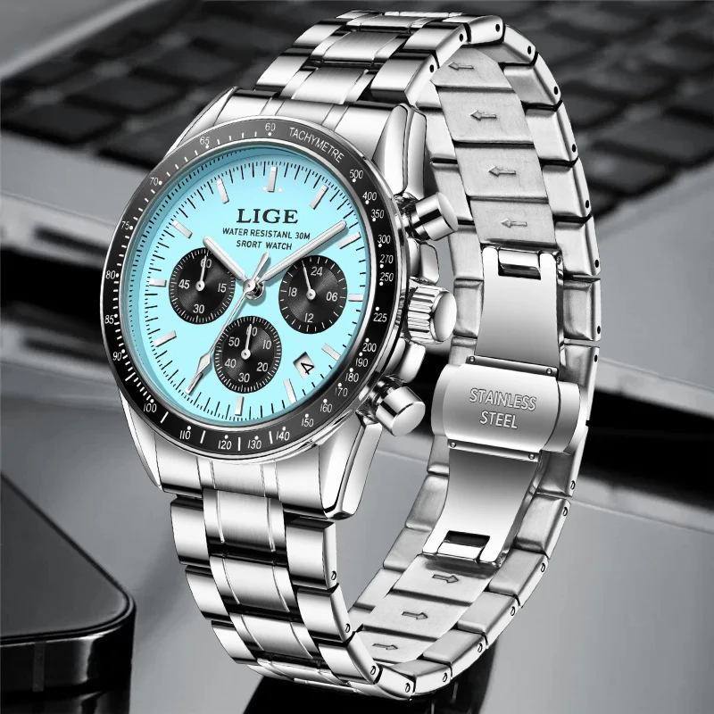 

LIGE Military Watch Men Top Brand Luxury Fashion Full Steel Waterproof Men Quartz Wristwatches Casual Sport Chronograph Clock