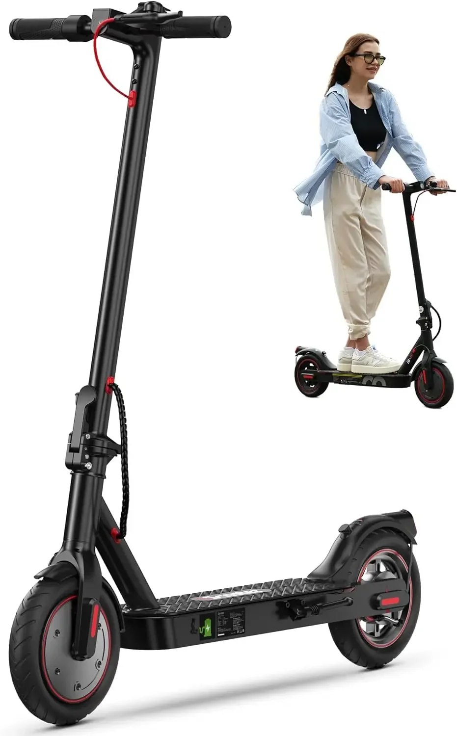 Electric Scooter, 18/12 Miles Long Range, 15.6 Mph Top Speed, Commuting Electric Scooter with Cruise Control, Double Br