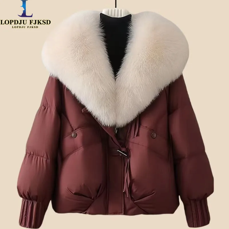 

Women's Cotton Coat,Covered Button Spliced Jacket,Korean Parkas,Female Clothing,Fur Collar,Winter,New，2025