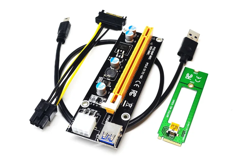 Novo 1X A 16X M2 NGFF PCI-E PCI Express Extender Riser Cartão Adaptador 60CM USB 3.0 Cabo de Alimentação 6Pin Para Bitcoin Mineiro Mineração