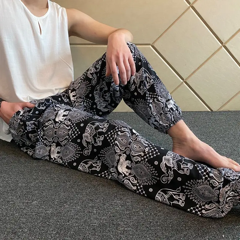

Fall New Men's Pants Youth Fashion Big Yards Cotton Silk Crotch Wide-legged Pants Men's Home Pants Casual Loose Sleeping Pants