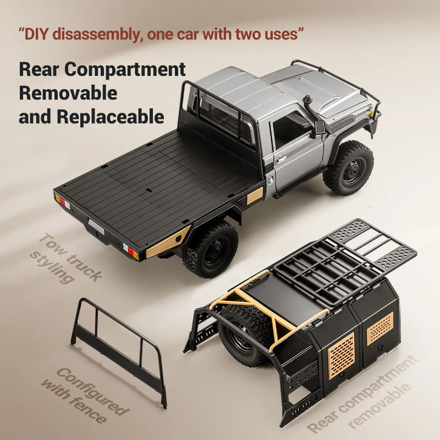 

JJRC MN 82S 1/12 Transformable Pickup RC Truck Convertible Flatbed Design 4WD Remote Control Off Road Car 5 Openable Doors