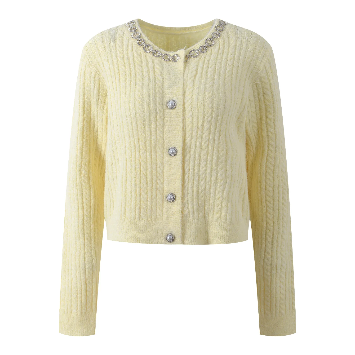 

Ele ortened Draped Diamond Knot Front Cardigan Soft round Ne Gentlewoman Knitted Top for Womens Winter Faion