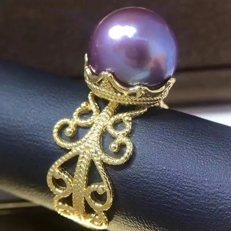 

Charming 13mm Natural South Sea purple Perfect Round Pearl Ring Adjustable Size Jewelry 6116AAA
