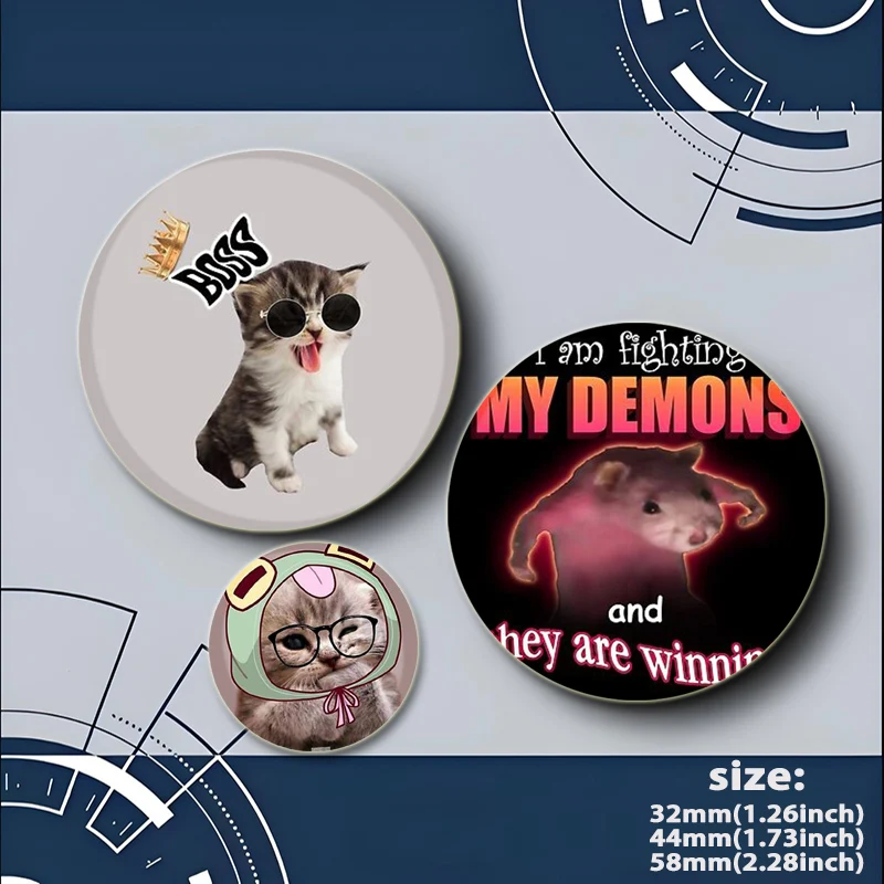 Funny Cute Animals Cats Frog Button Pins Round Creative Brooches for Backpack Jewelry Accessories Gifts Handmade Badge