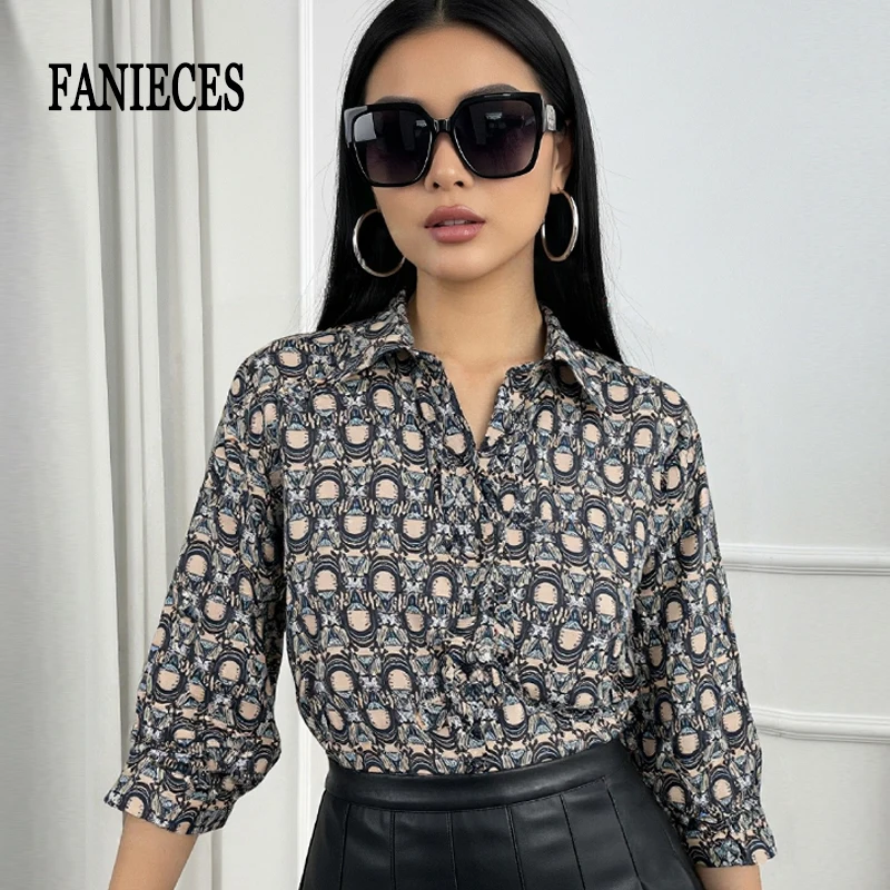 

Luxury Vintage Women Satin Shirt Old Money Aesthetic Printed Mulberry Silk Blouse Lapel Long Sleeve Casual Brand Design Blusas