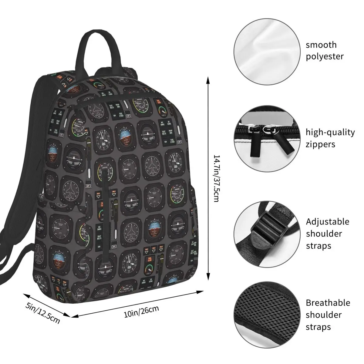 Pilot Flight Instruments Backpack Student BookBag Kids School Bag Laptop Shoulder Bags Boys Girls