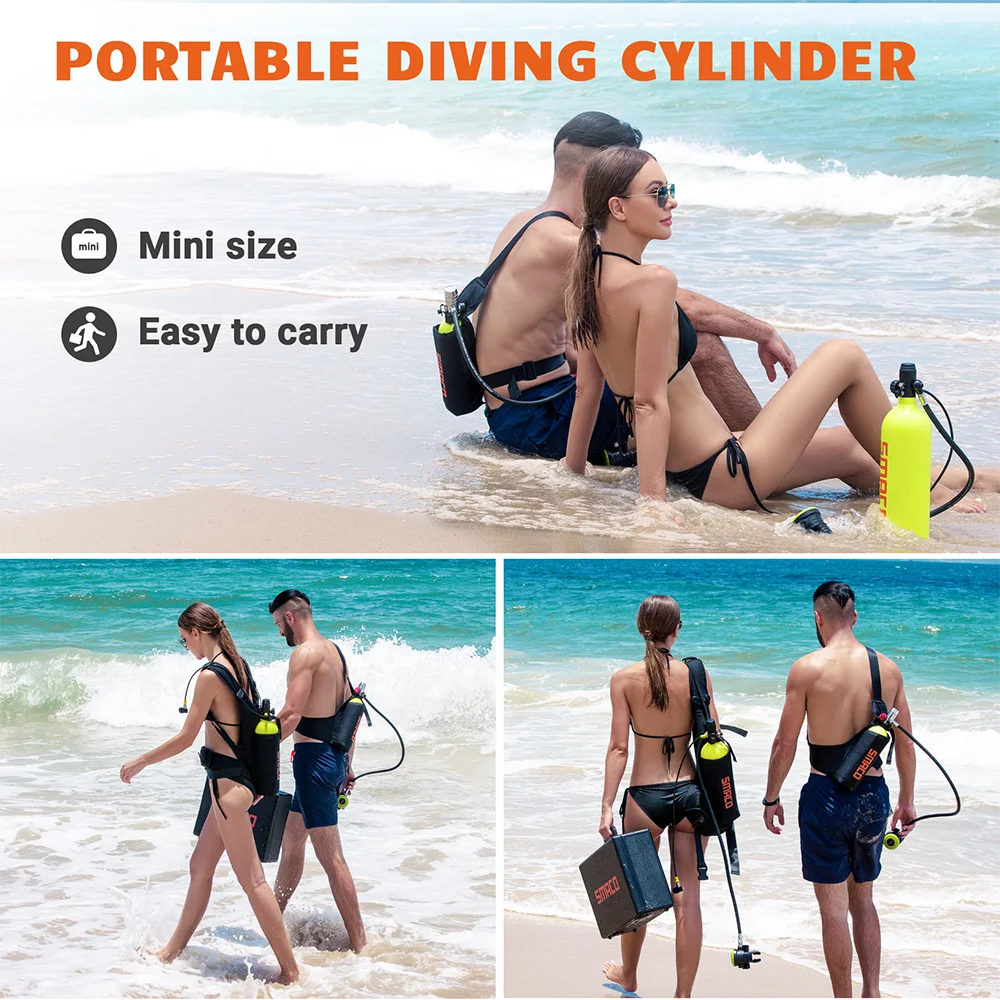 SMACO 2L Mini Scuba Tank Diving Oxygen Underwater Breathing Mini Scuba Tank Kit Diving Cylinder Underwater Entertainment/Work